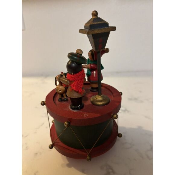 Christmas Wood Revolving Music Box Carolers Dog Drum "Joy To the World " - Picture 1 of 4